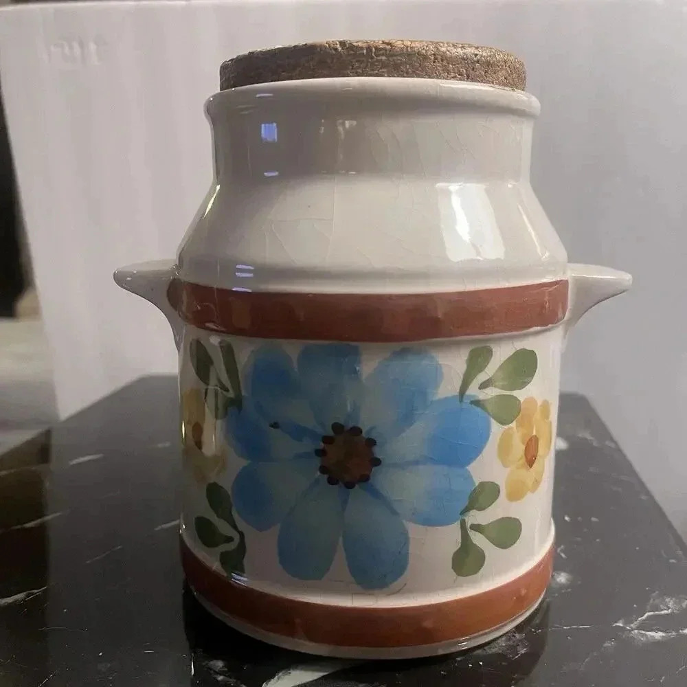 Vintage SECLA Canister &‎ Lid Hand Made In Portugal Floral Measuring Container